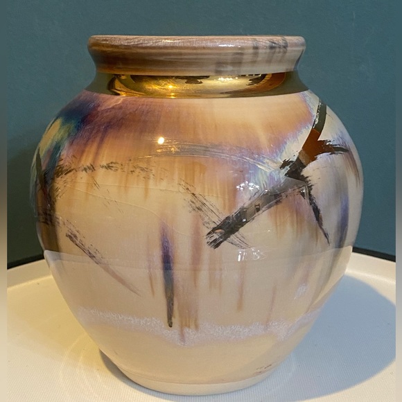 Vintage ED WEINTRAUB ONE OF A KIND ORIGINAL SIGNED 7” VASE With Gold Detailing - Picture 2 of 10